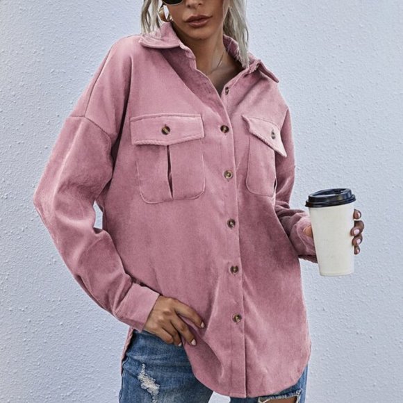 pink Boyfriend fit oversized shacket jacket cordur - Picture 5 of 6